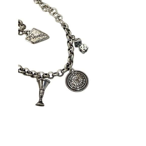 BRIGHTON VIVA LAS VEGAS NEVADA STATE SILVER TONE 7.5”-8.5”CHARM BRACELET - Picture 3 of 7